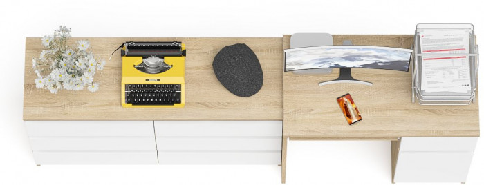 Мори компьютерный стол МС-1 правый + Комод МК1200.6, дуб сонома/белый