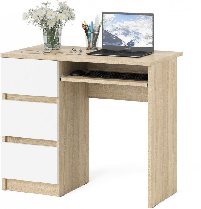 Мори компьютерный стол МС-6 левый, дуб сонома/белый