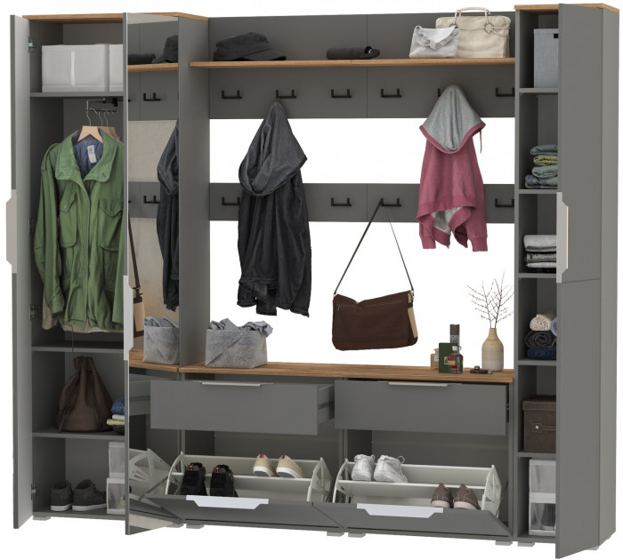 Октава Прихожая 33, серый графит/дуб крафт золотой/фасады МДФ серый графит