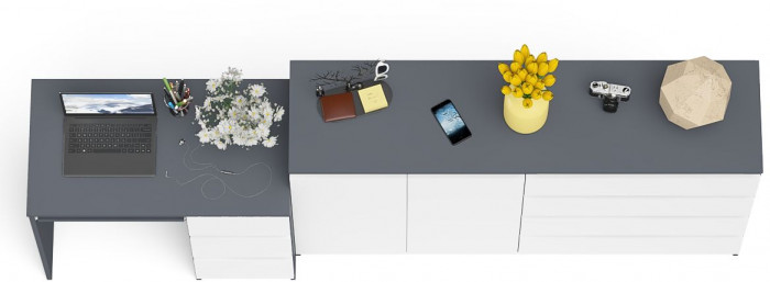 Мори Стол компьютерный МС-6 правый + Комод МК1600.1, цвет графит/белый, ШхГхВ 250,4х50х94 см., выдвижные ящики справа, НЕ универсальная сборка