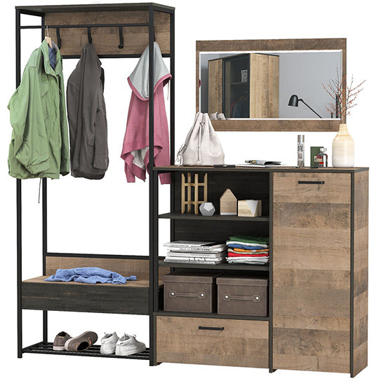 Трувор Прихожая 218, цвет дуб гранж песочный/интра, ШхГхВ 189х36,9х194,2 см., универсальная сборка