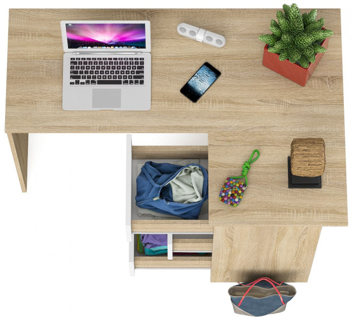 Мори компьютерный стол МС-16 правый, дуб сонома/белый