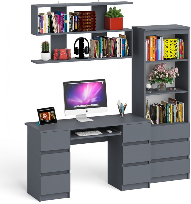 Мори компьютерный стол МС-2 + Стеллаж МСТ600.3 + Полка 1200, графит