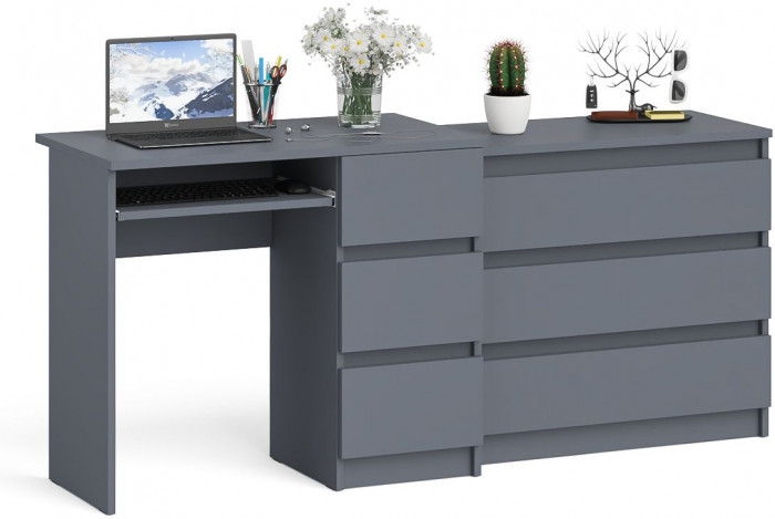 Мори компьютерный стол МС-6 правый + Комод МК800.1, графит
