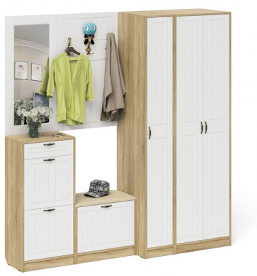 Прихожая П-6 Компоновка № 51, дуб сонома/фасады МДФ белое дерево фрезеровка прованс