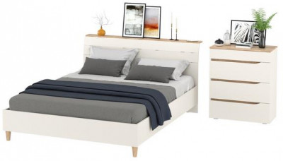 Муссон Кровать 11.41 + ортопед + Комод 13.97, цвет белый/дуб эндгрейн элегантный, сп. м. 1600х2000 мм., б/м