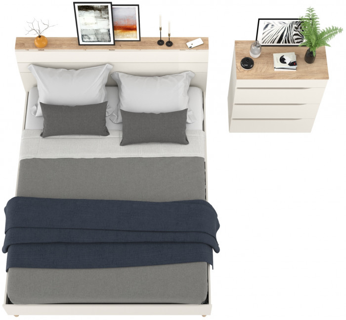 Муссон Кровать 11.41 + ортопед + Комод 13.97, цвет белый/дуб эндгрейн элегантный, сп. м. 1600х2000 мм., б/м