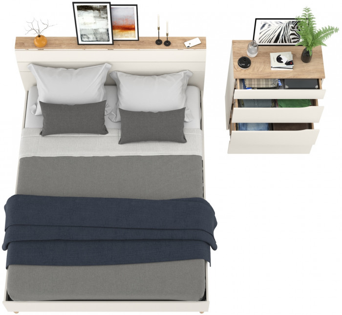 Муссон Кровать 11.41 + ортопед + Комод 13.97, цвет белый/дуб эндгрейн элегантный, сп. м. 1600х2000 мм., б/м