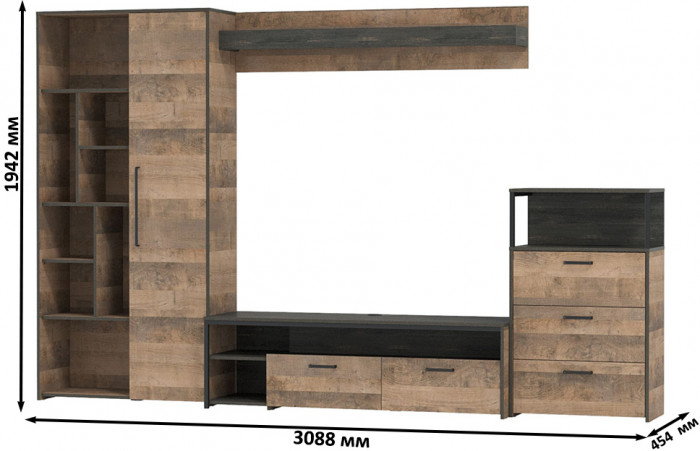 Трувор Гостиная 089, дуб гранж песочный/интра