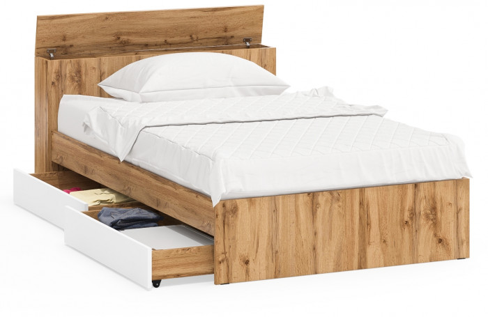 Ксения Кровать с ящиками 1200, дуб вотан/белый