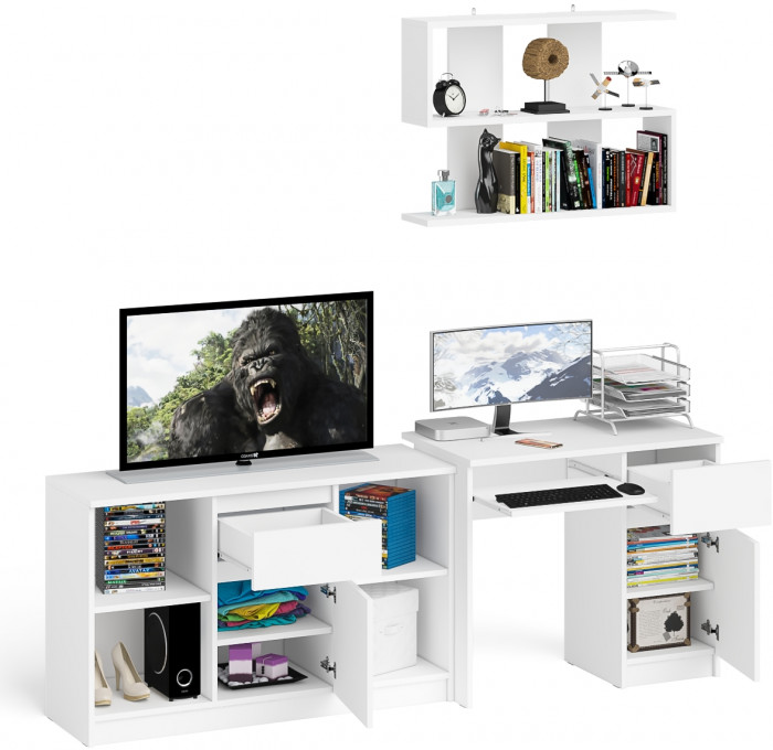 Мори компьютерный стол МС-1 правый + Тумба МТВ1204.1 + Полка 900, белый