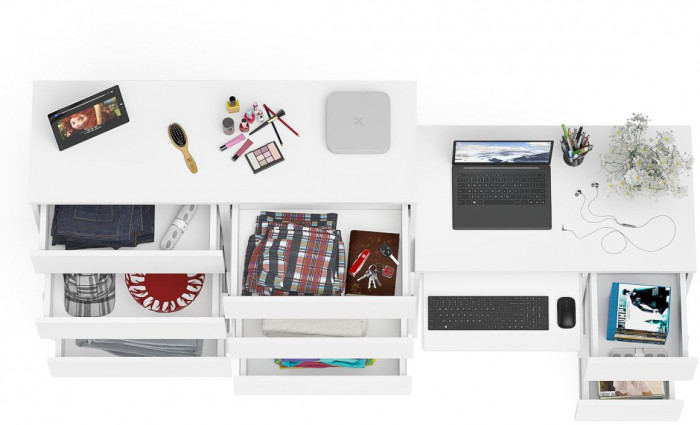 Мори компьютерный стол МС-6 правый + Комод МК1200.10, белый