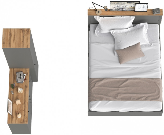 Остин 11.53 Кровать + ортопед + 13.225 Шкаф-пенал + 16.221 Комод, серый графит/дуб крафт золотой