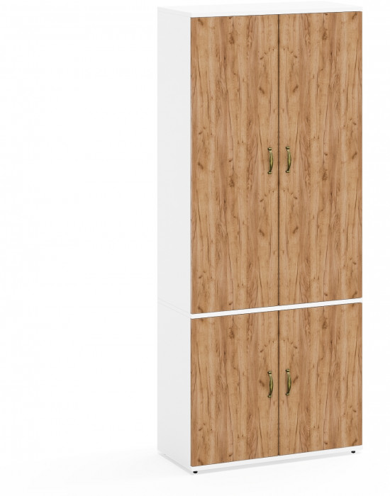 Лидер-8 Модуль Шкаф МД 20Б, цвет белый шагрень/крафт золото, ШхГхВ 80х37,5х190 см., НЕ ун. сборка, выдвижная штанга и три полки и широкая полка снизу