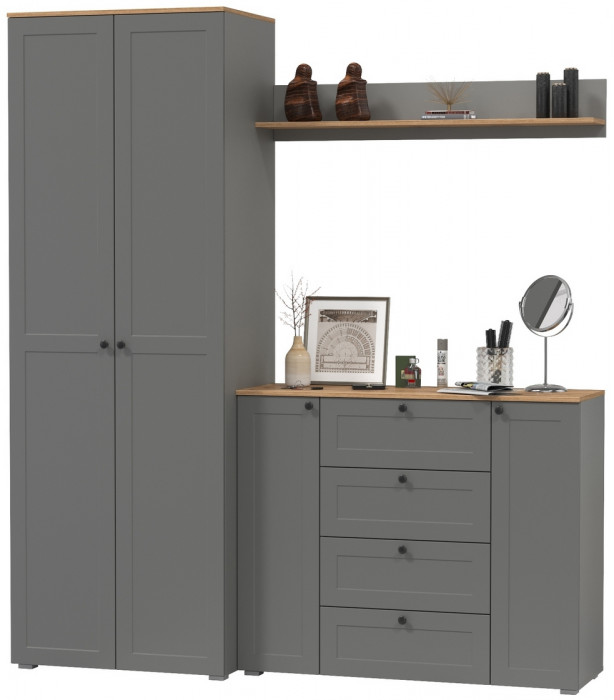 Остин Прихожая 62, цвет серый графит/дуб крафт золотой, ШхГхВ 200х54,3х229,6 см., универсальная сборка