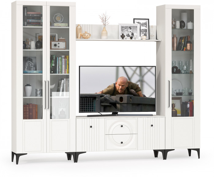 Валенсия Гостиная № 060, ЛДСП белый шагрень/МДФ белый шагрень