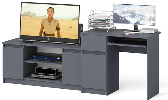 Мори компьютерный стол МС-1 левый + Тумба МТВ1200.1, графит