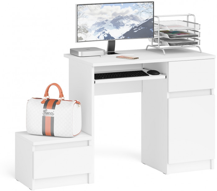 Мори компьютерный стол МС-1 правый + Тумба ТМП400.1, белый