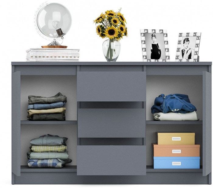 Мори Комод МК1200.3, цвет графит, ШхГхВ 120,4х41х73 см.