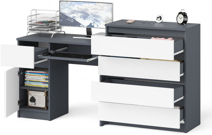 Мори Стол компьютерный МС-1 левый + Комод МК800.4, цвет графит/белый, ШхГхВ 170,4х50х94 см., выдвижной ящик слева, НЕ универсальная сборка