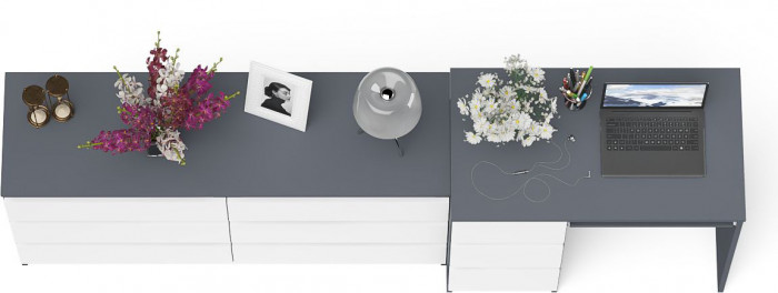 Мори Стол компьютерный МС-6 левый + Комод МК1380.6, цвет графит/белый, ШхГхВ 228х50х76,6 см., выдвижные ящики слева, НЕ универсальная сборка