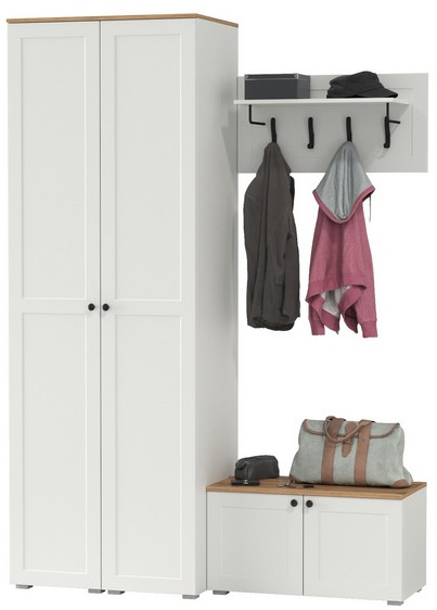 Остин Прихожая 37, белый шагрень/дуб крафт золотой