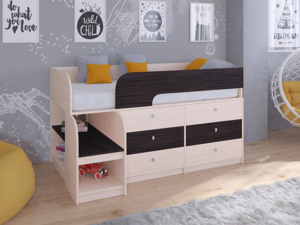 Кровать чердак Астра 9 V3 Дуб молочный/Венге