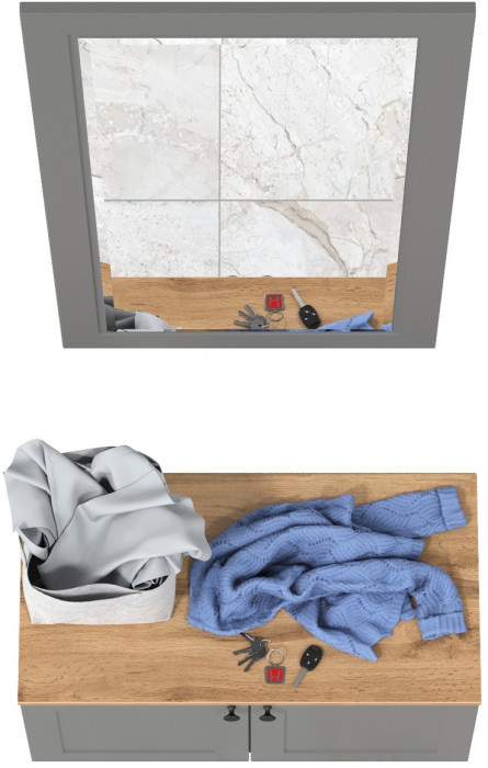 Остин 13.257 Тумба + 17.03 Зеркало, цвет серый графит/дуб крафт золотой, ШхГхВ 80х41,9х210 см.