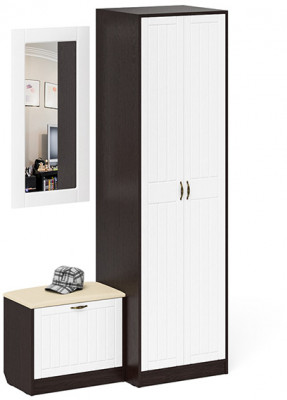 Прихожая П-6 Компоновка № 11, цвет венге/фасады МДФ белое дерево фрезеровка прованс, ШхГхВ 120х50х210 см., универсальная сборка