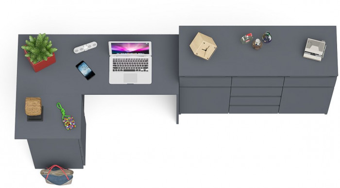 Мори компьютерный стол МС-16 левый + Комод МК1200.4, графит