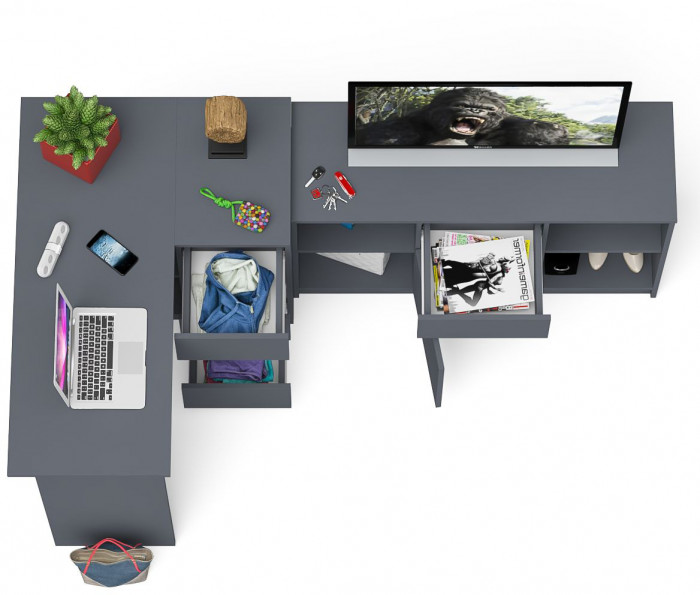 Мори компьютерный стол МС-16 правый + Тумба МТВ1204.1, графит