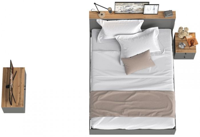 Остин 11.53 Кровать + ортопед + 16.152 Тумба прикроватная + 13.257 Тумба, серый графит/дуб крафт золотой