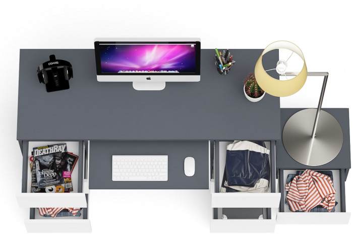 Мори Стол компьютерный МС-2 + Тумба ТМП400.1, цвет графит/белый, ШхГхВ 175,8х50х76,6 см., универсальная сборка