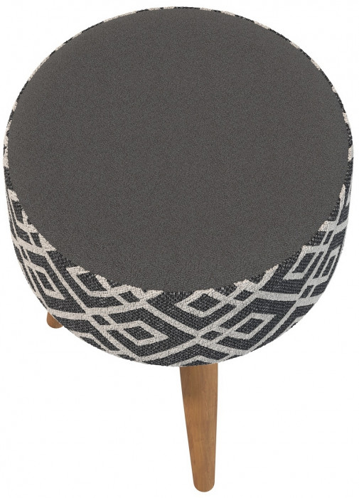 Банкетка 6-5132ТКчёр Юна, цвет ткань чёрная с рисунком, ШхГхВ 33х33х45 см.(круглая банкетка на трёх ножках), цвет ножек: тик