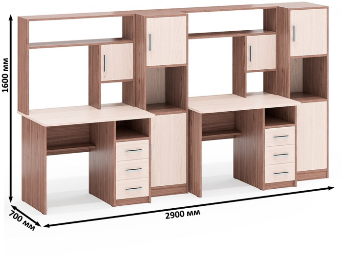 С-МД-СК9 Компоновка № 06, цвет ясень шимо светлый/ясень шимо тёмный, ШхГхВ 290х70х160 см., НЕ универсальная сборка