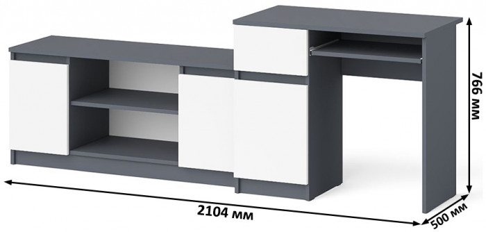 Мори компьютерный стол МС-1 левый + Тумба МТВ1200.1, графит/белый
