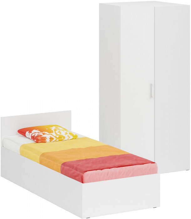 Кровать 0900 + Шкаф угловой Стандарт, цвет белый, ШхГхВ 93,5х203,5х70 + 81,2х81,2х200см., сп.м. 900х2000 мм., без матраса, основание есть