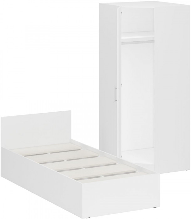 Кровать 0900 + Шкаф угловой Стандарт, цвет белый, ШхГхВ 93,5х203,5х70 + 81,2х81,2х200см., сп.м. 900х2000 мм., без матраса, основание есть