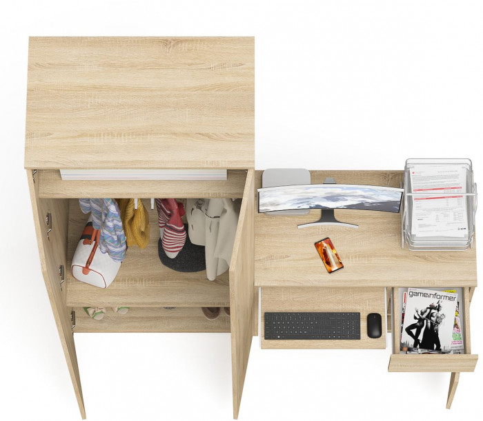 Мори Стол компьютерный МС-1 правый + Шкаф МШ800.1, цвет дуб сонома, ШхГхВ 170,4х50,4х209,6 см., выдвижной ящик справа, НЕ универсальная сборка