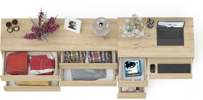 Мори Стол компьютерный МС-6 левый + Комод МК1380.6, цвет дуб сонома, ШхГхВ 228х50х76,6 см., выдвижные ящики слева, НЕ универсальная сборка