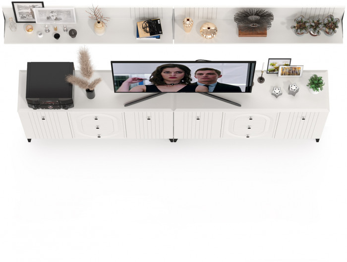 Валенсия Гостиная № 090, ЛДСП белый шагрень/МДФ белый шагрень