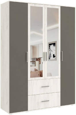 Фиеста NEW Шкаф четырехдверный с зеркалом (Крафт белый, Графит)