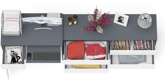 Мори компьютерный стол МС-1 левый + Комод МК1380.6, графит/белый