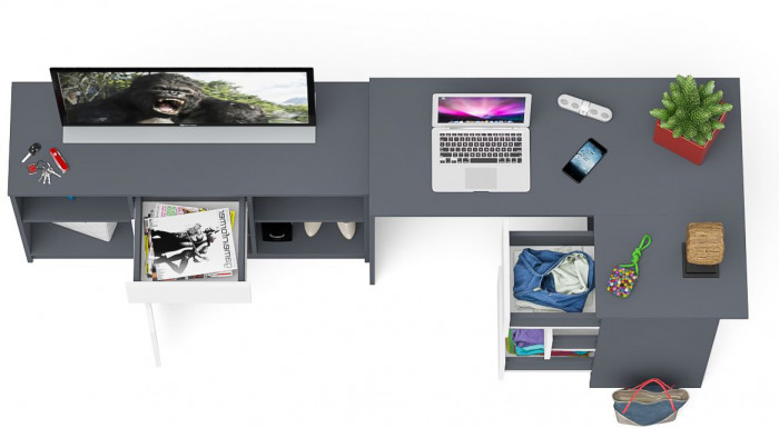 Мори компьютерный стол МС-16 правый + Тумба МТВ1204.1, графит/белый