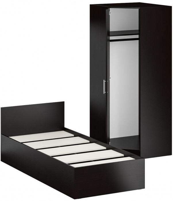 Кровать 0900 + Шкаф угловой Стандарт, цвет венге, ШхГхВ 93,5х203,5х70 + 81,2х81,2х200см., сп.м. 900х2000 мм., без матраса, основание есть