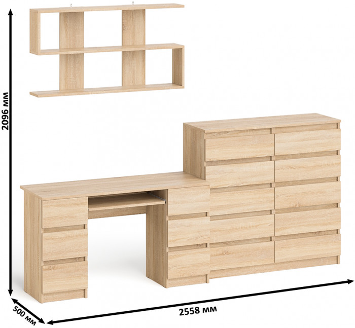 Мори компьютерный стол МС-2 + Комод МК1200.10 + Полка 1200, дуб сонома