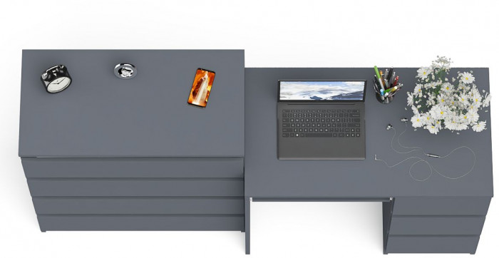 Мори компьютерный стол МС-6 правый + Комод МК800.4, графит