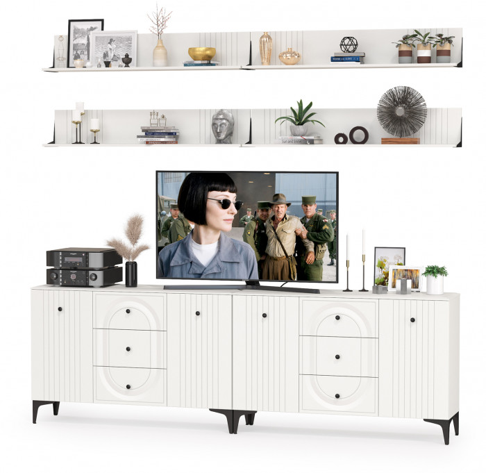 Валенсия Гостиная № 091, ЛДСП белый шагрень/МДФ белый шагрень