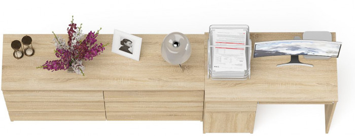 Мори компьютерный стол МС-1 левый + Комод МК1380.6, дуб сонома