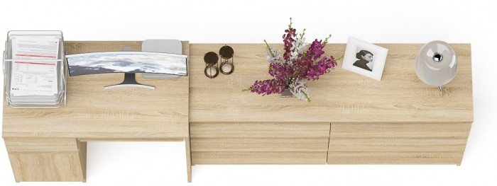 Мори компьютерный стол МС-1 левый + Комод МК1380.6, дуб сонома